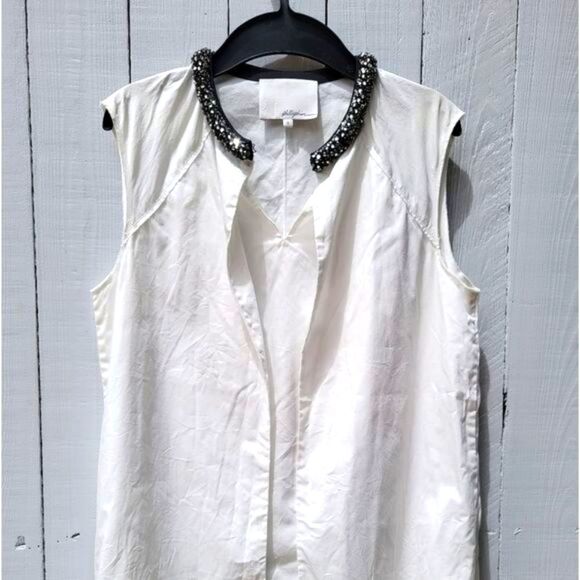 3.1 Phillip Lim Tops - Phillip Lim white top shirt beaded black collar